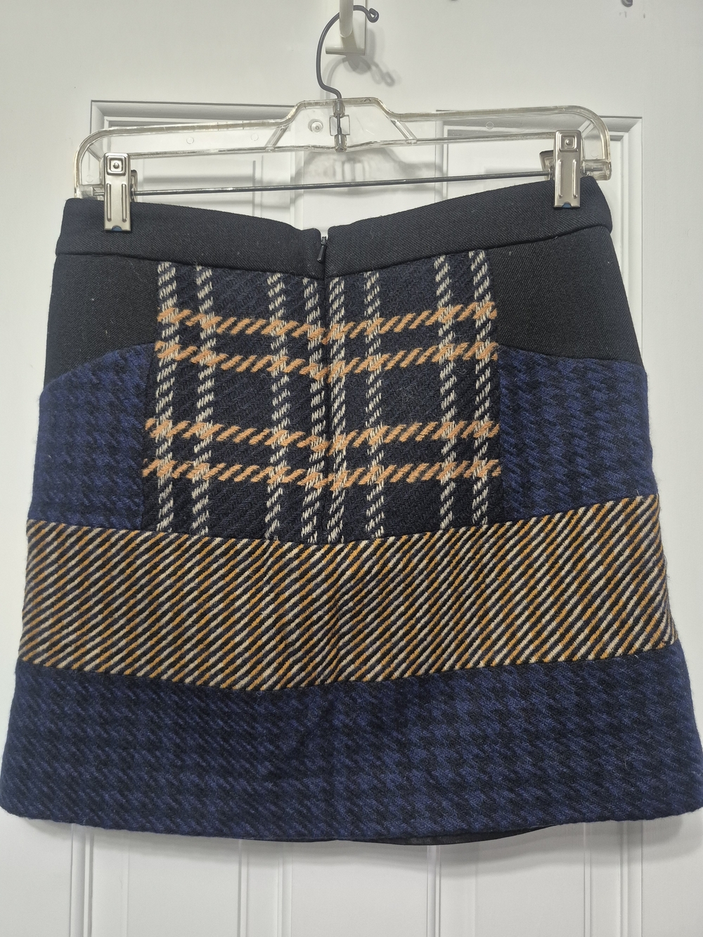 DKNY Navy Plaid Patchwork A-Line Skirt with Tan Accents - Picture 3 of 3